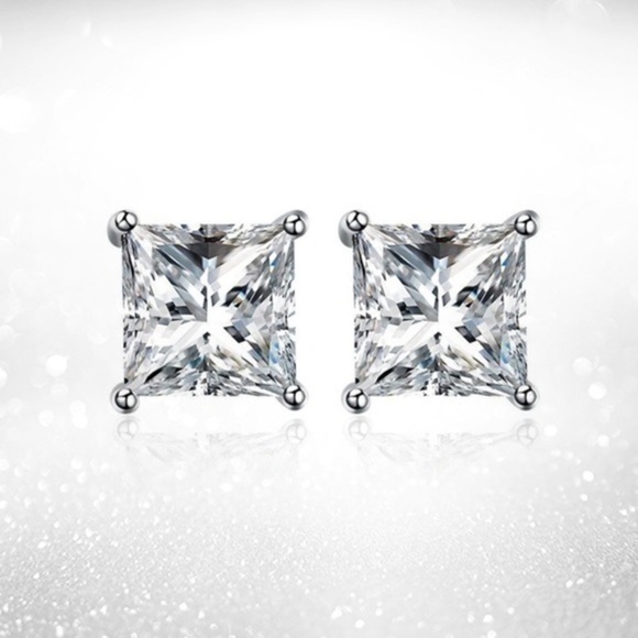 Renaissance Collection 14k White Gold Over 925 Sterling Silver CZ Princess Cut - Picture 3 of 4